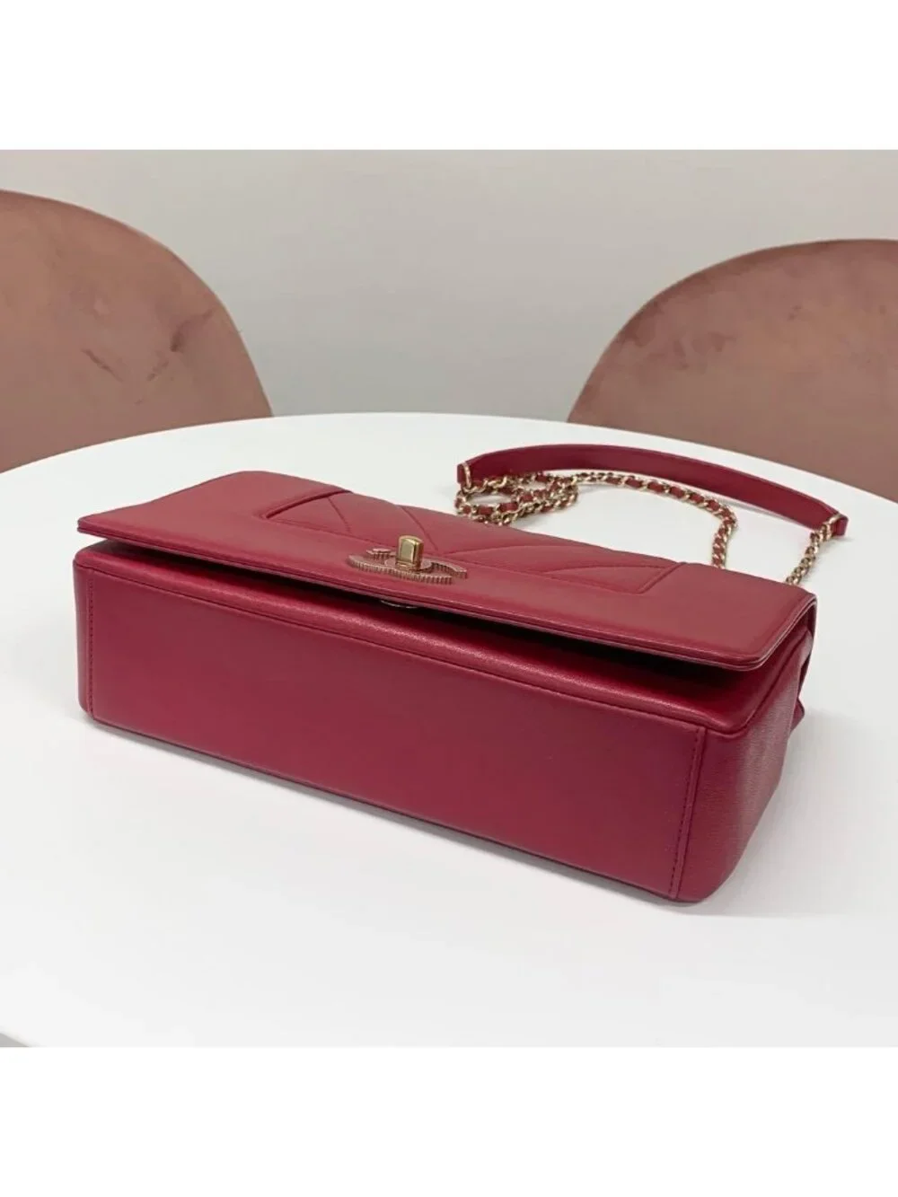 Chanel V Stitch Lambskin Turnlock Shoulder Bag